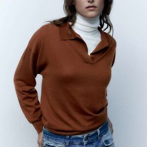 NWT ZARA POLO COLLAR LONG SLEEVE FINE KNIT SIZE S